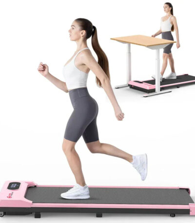 Under Desk Treadmill 1-6KM/H Walking Jogging Machine for Home Office with LED Display Without Handrail - Pink