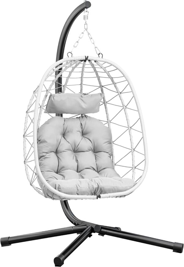 Rattan Swing Egg Chair, Max. load 150kg Egg Chair with Cushion & Stand Indoor