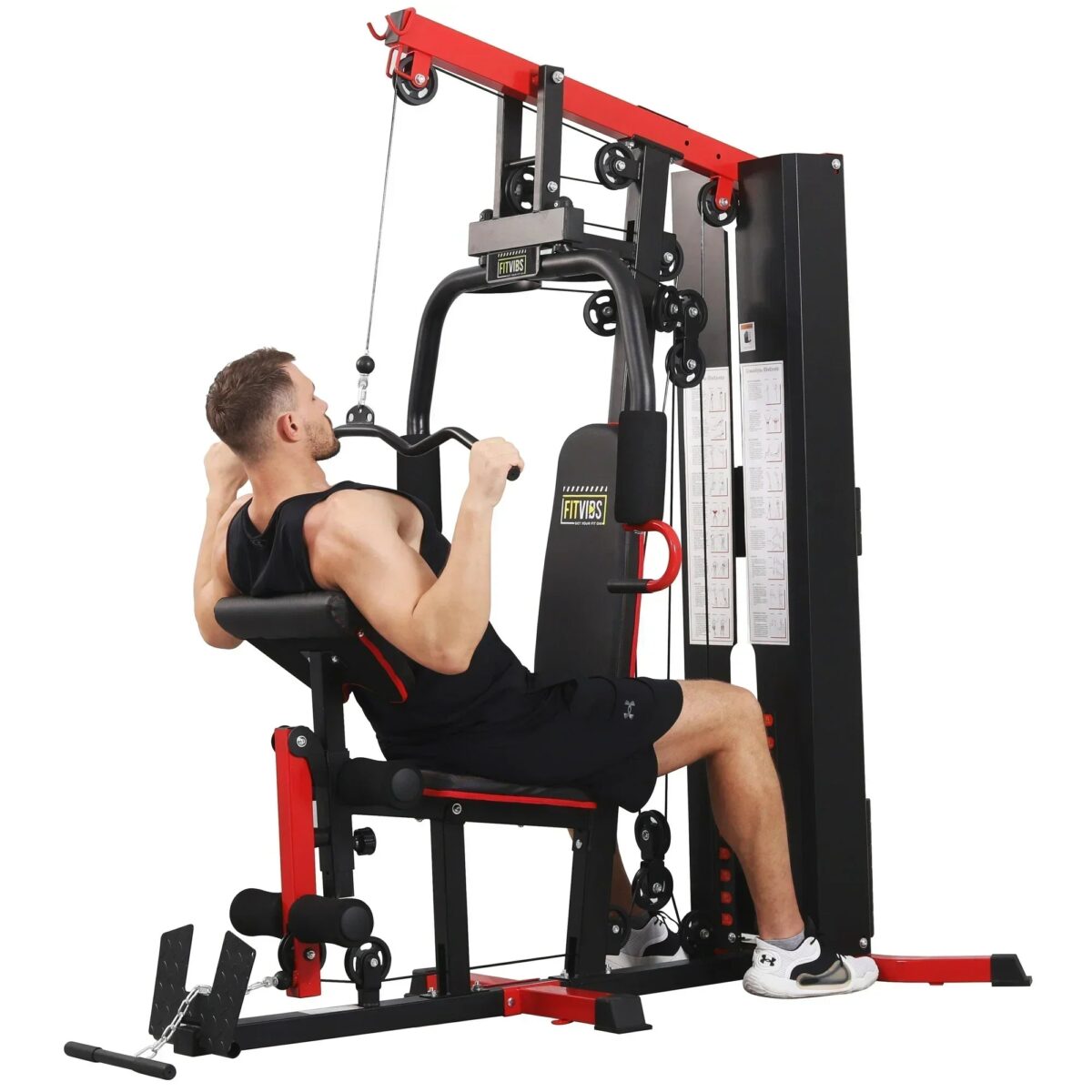 Full Home Gym System Workout Station with 122.5 Lbs Weight Stack, One Station