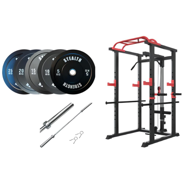 150kg Bumper Plates + Power Multi Cage + Olympic Barbell 6ft or 7ft