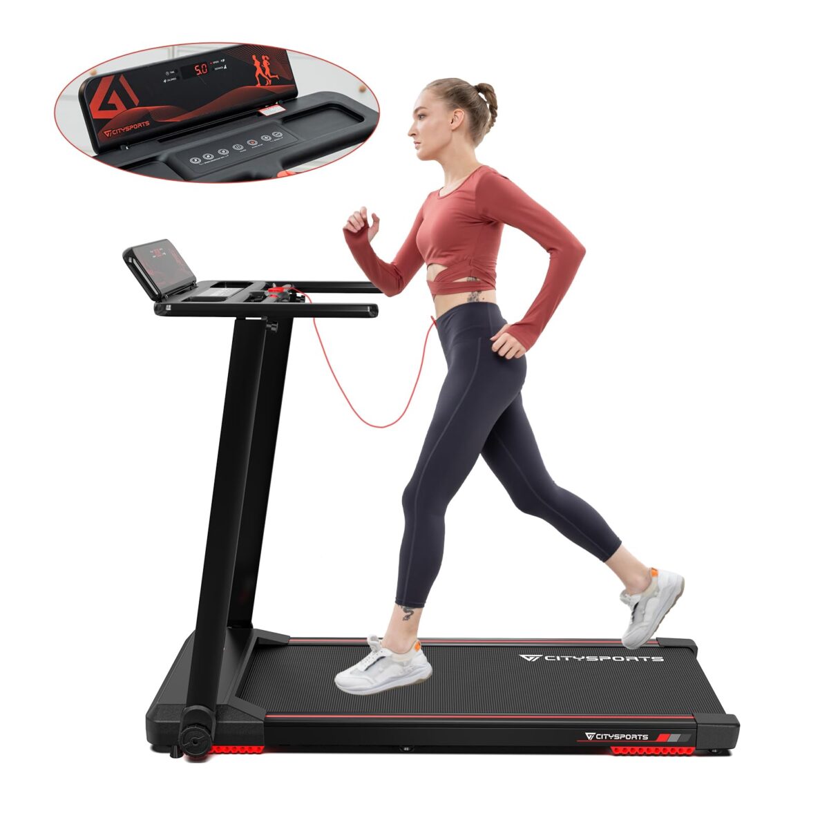 CITYSPORTS Folding Treadmill for Home,2.0HP Foldable Under Desk Treadmill Adjustable Speeds 1-12km/h,Foldable Walking Running Machine, Motorized Electric Treadmill,LED Display & Fitness App (Black)