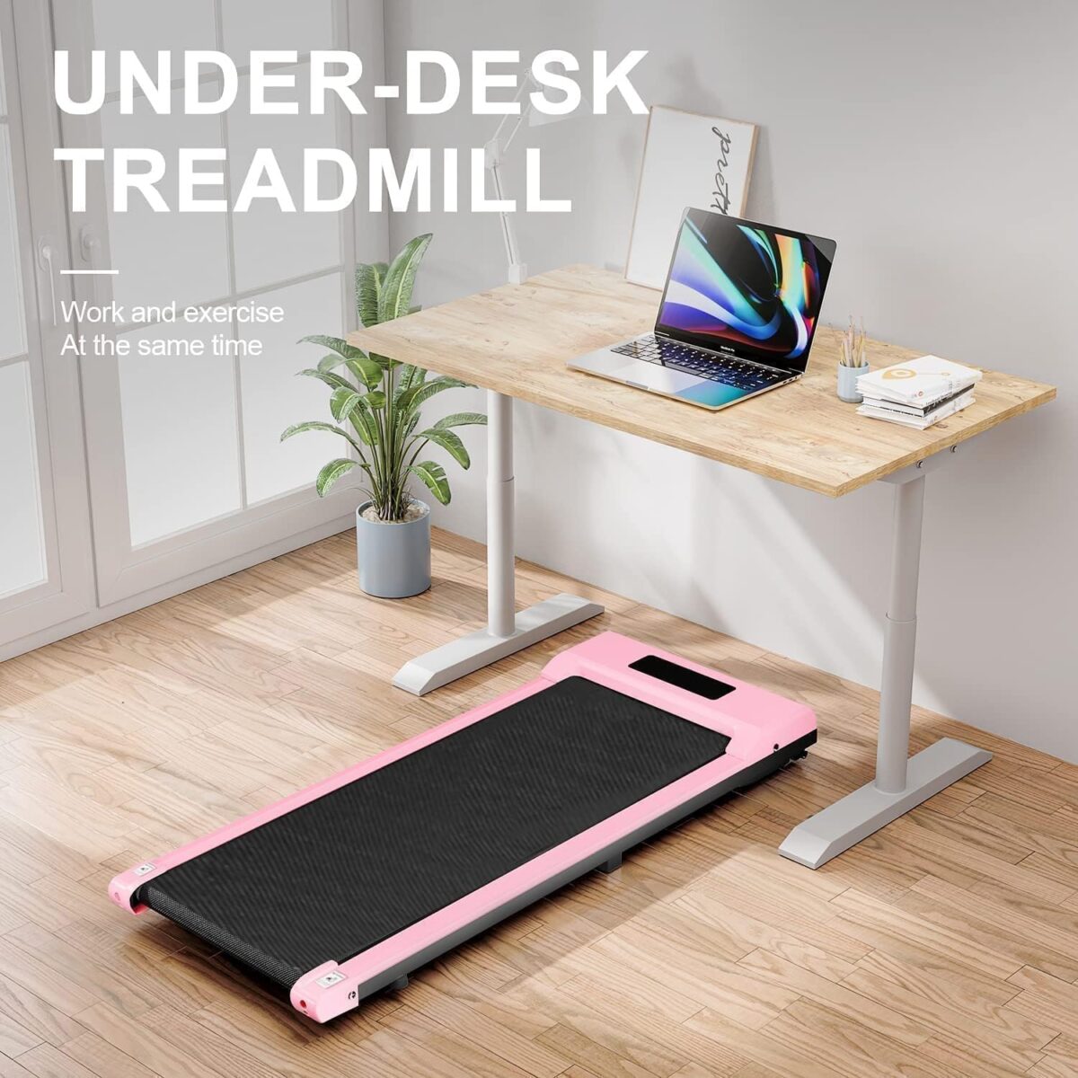 Walking Pad Treadmill, 2.5HP Under Desk Treadmill with Double Shock Absorption | Widened Running Belt | LED Display for Office Home Use, Installation Free (Pink)