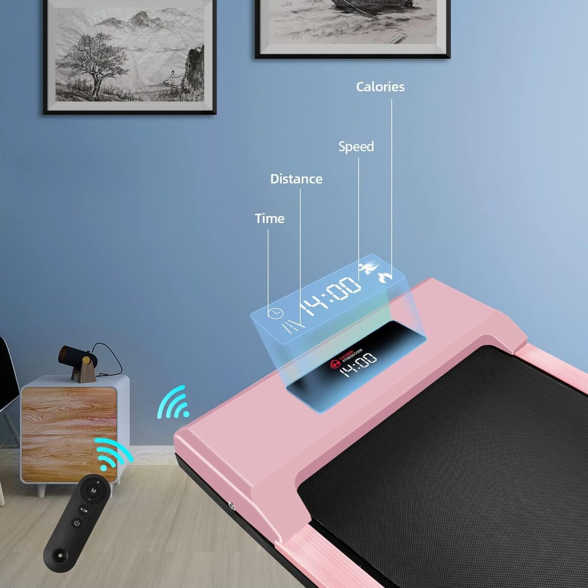 Walking Pad Treadmill, 2.5HP Under Desk Treadmill with Double Shock Absorption | Widened Running Belt | LED Display for Office Home Use, Installation Free (Pink)