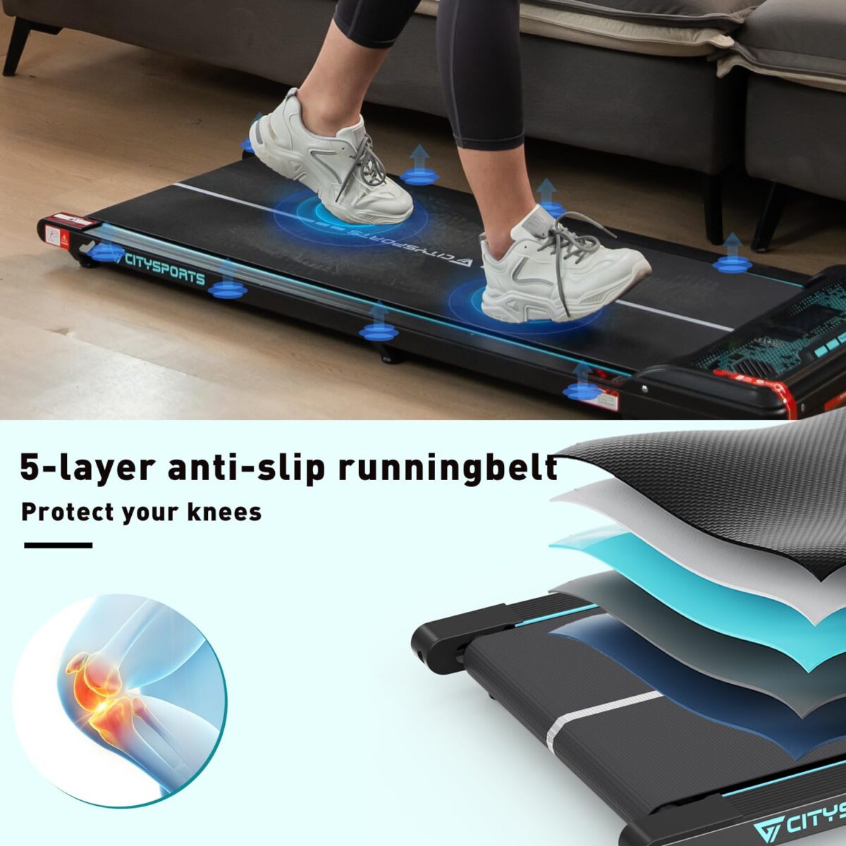 CITYSPORTS Treadmills for home,Under Desk Treadmill Ultra Slim Walking Pad with Remote,LED Display and Bluetooth Speaker,Compact Motorised Treadmill,No Assembly (GREEN)