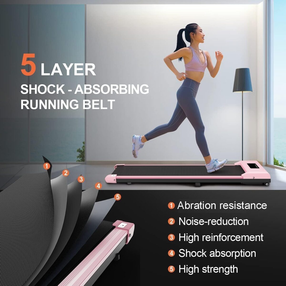 Walking Pad Treadmill, 2.5HP Under Desk Treadmill with Double Shock Absorption | Widened Running Belt | LED Display for Office Home Use, Installation Free (Pink)