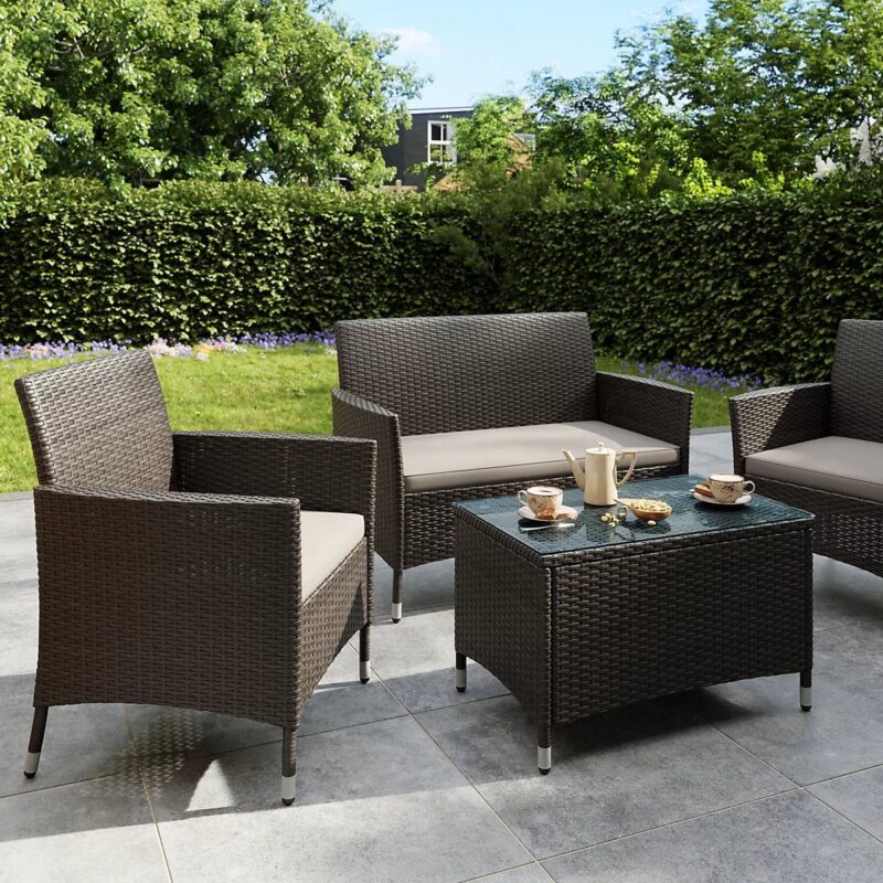 Derry Light black Rattan effect 4 Seater Coffee set - sportiva