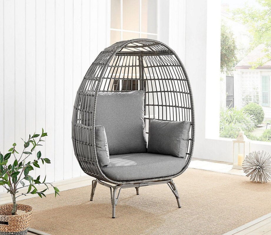 Grey Rattan Garden Egg Chair in PE Resin Rattan for Outdoors and Luxuriously Thick Cushions - Garden & Patio Chair - sportiva