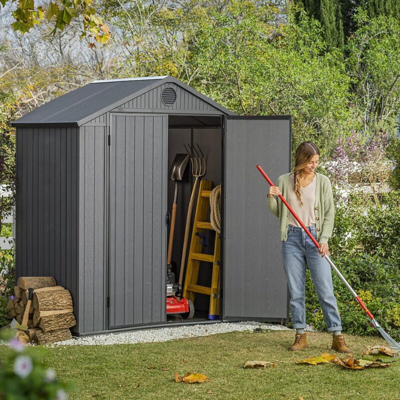 Keter Darwin 6x4 ft Grey Plastic 2 door Shed with floor - sportiva