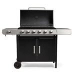 VonHaus Gas BBQ, 6+1 Burner Gas Barbecue w/ Warming Rack, Side Burner, Temperature Gauge, Cabinet Storage & Wheels for Meat & Veg - sportiva