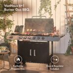 VonHaus Gas BBQ, 6+1 Burner Gas Barbecue w/ Warming Rack, Side Burner, Temperature Gauge, Cabinet Storage & Wheels for Meat & Veg - sportiva